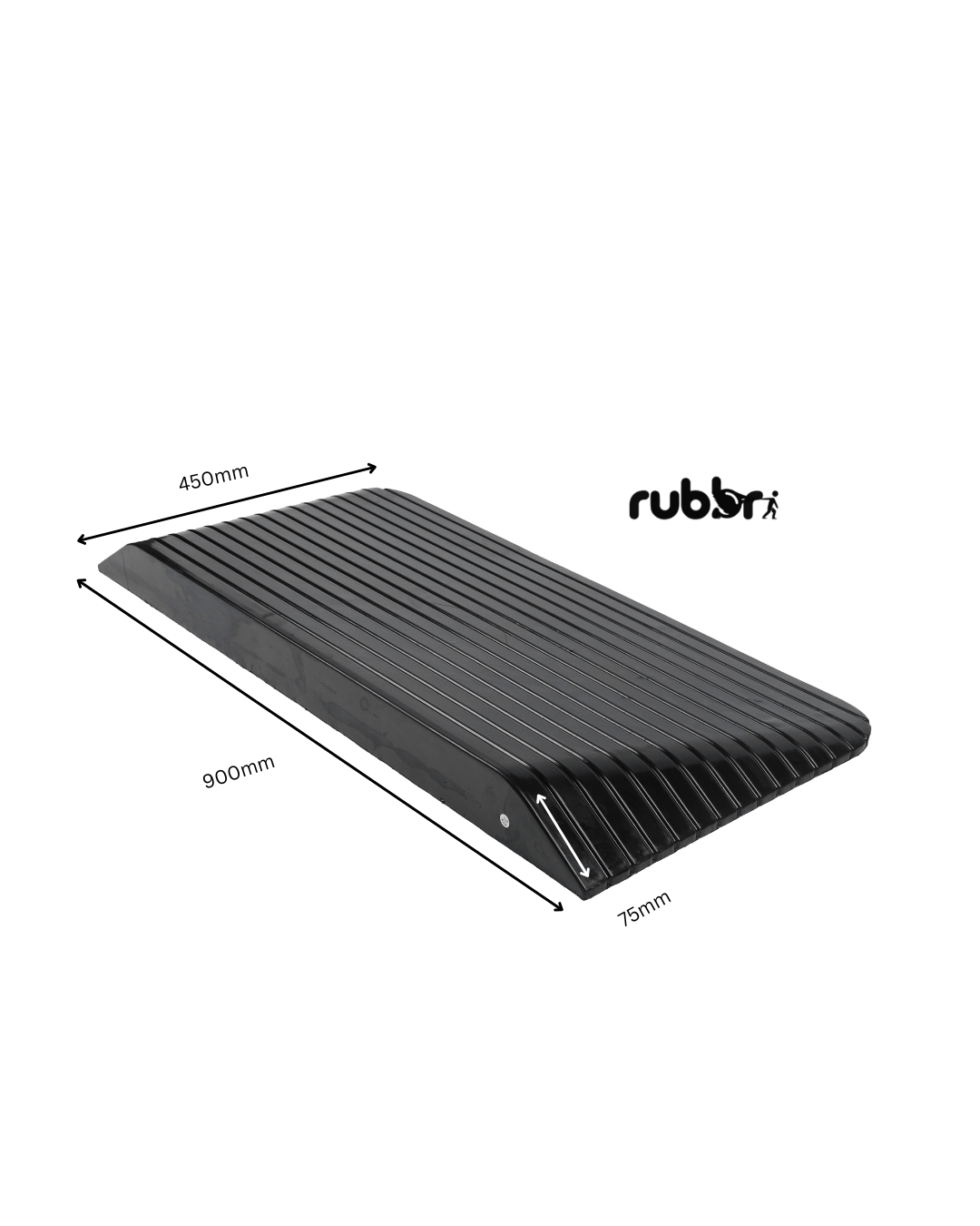 Solid Rubber Wheelchair Threshold Door Ramp With Winged Edges